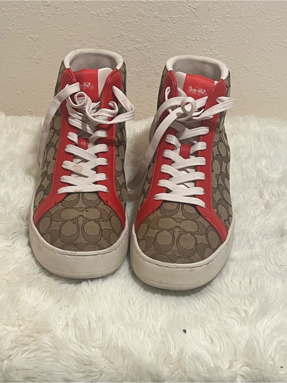Coach Kids Canvas Sneakers in Brown & Red with White Laces